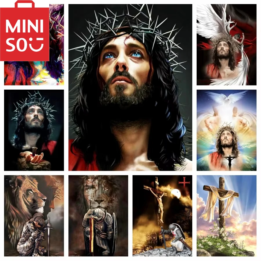 

MINISO картина маслом по номерам Иисус Христос религиозный лидер украшение дома живопись настенная спальня декор комнаты подарок рамки