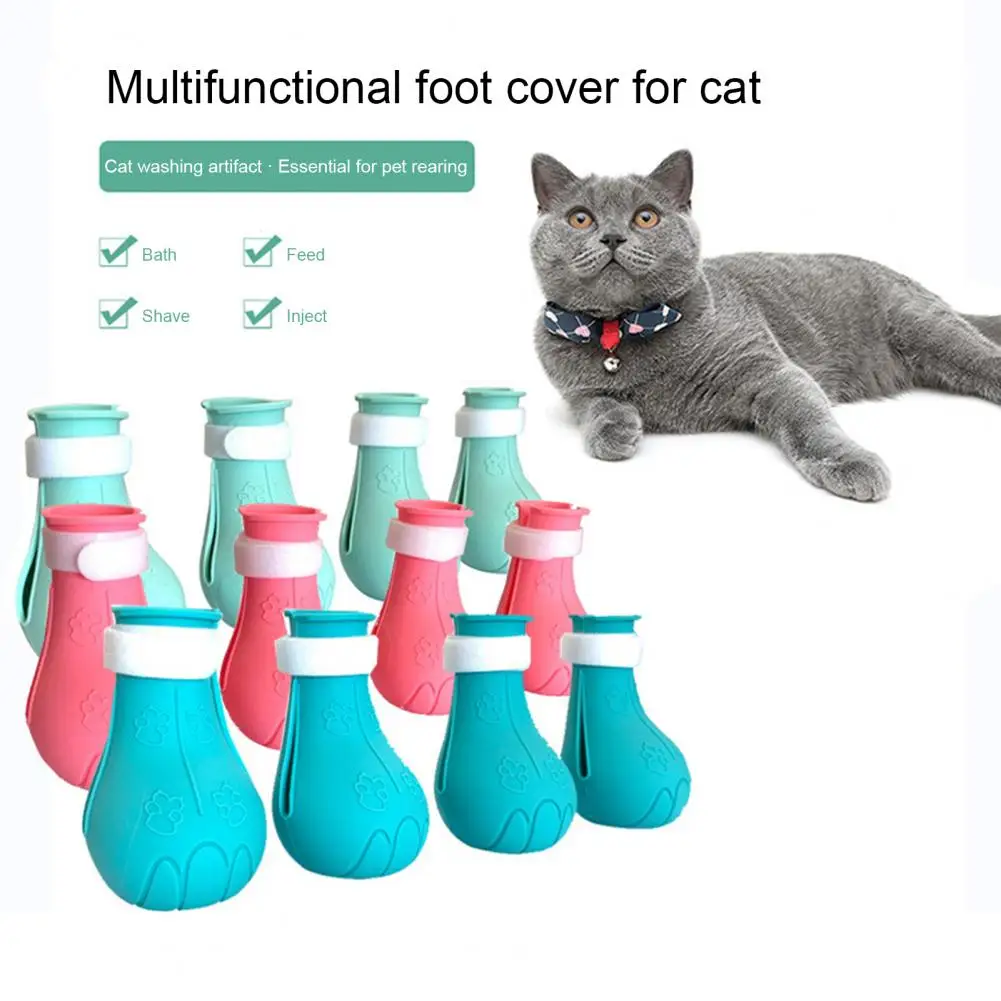 4 Pcs Cat Claw Cover Soft Anti-Scratch Silicone Pet Cat Kitten Bath Paw Cover Boot Bath Cat Foot Nail Cover Washing Pet Supplies