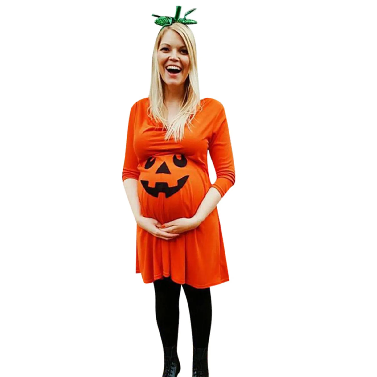 2024 Halloween Women Mom Pregnancy Maternity Nursing New Cartoon Cute Pumpkin Fashion Long Sleeve Dresses Clothes Для Беременных