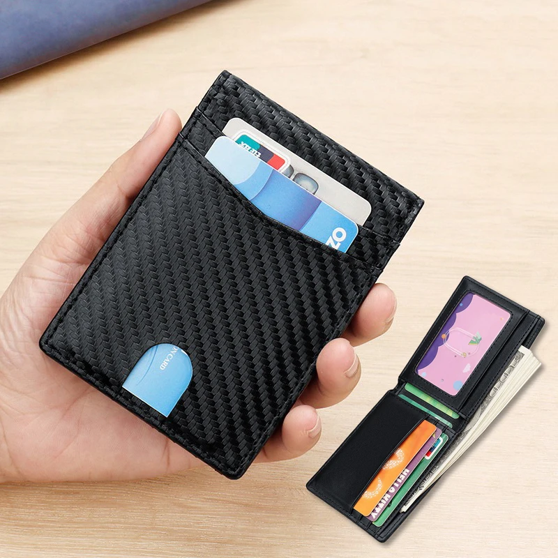 Slim Minimalist Wallet Men Carbon Fiber RFID Blocking Short Money Bag Men's Wallet with ID Window and Card Holders 4 Colors