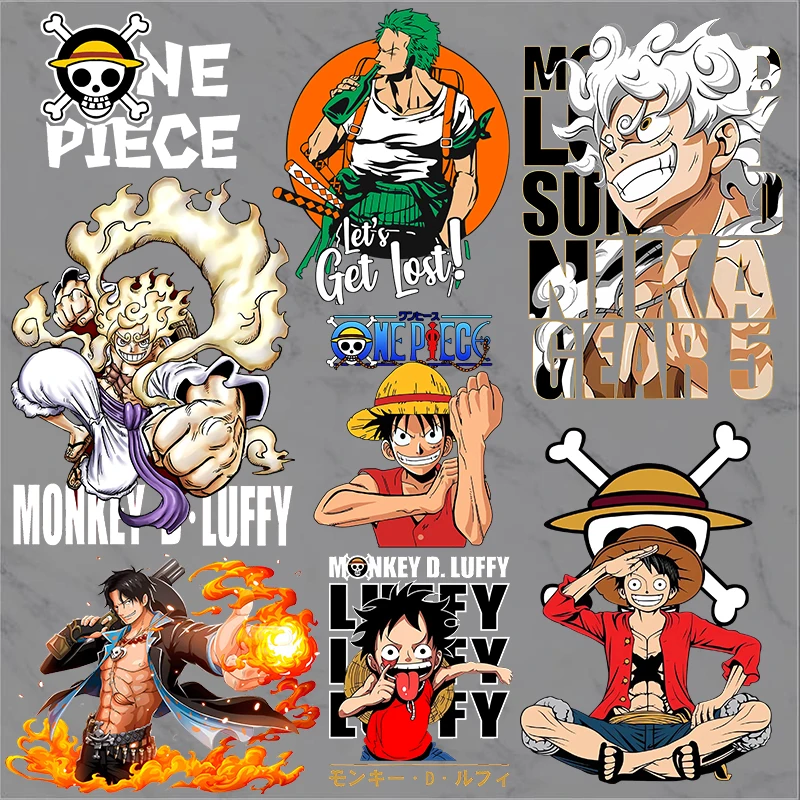 Luffy Series Heat Transfer Sticker Anime Zoro Iron on Patches Cute Tshirt Pant Skirt Bags Clothes DIY Decoration Birthday Gifts
