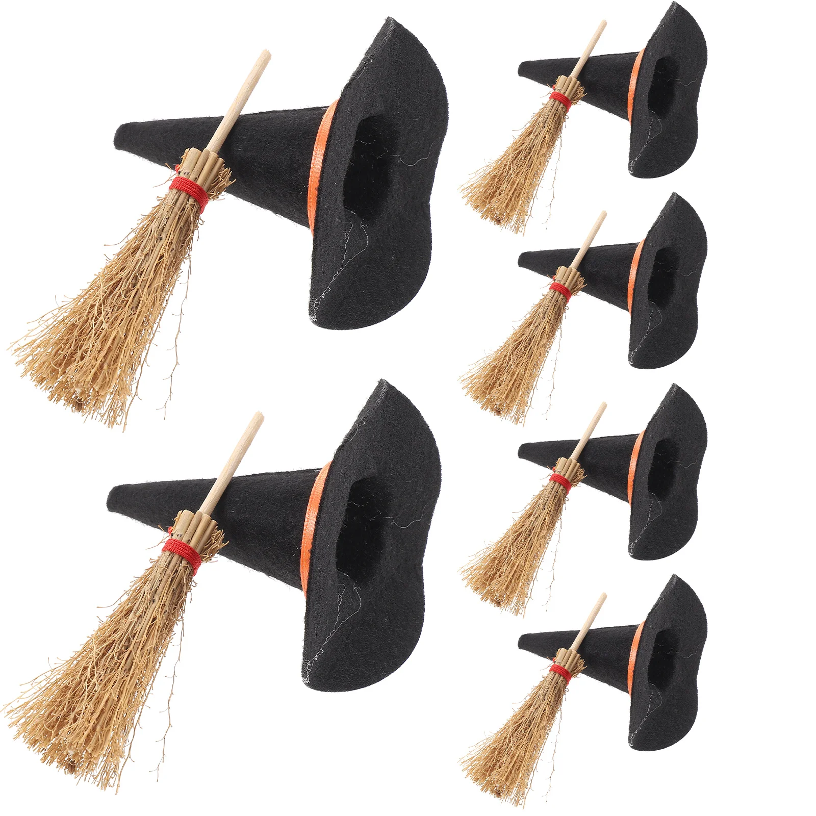 12 Pcs Mini Witch Hat Miniature and Broom Tiny Hats for Dolls Halloween Ornaments Crafts Decorate Wood House Baby Top