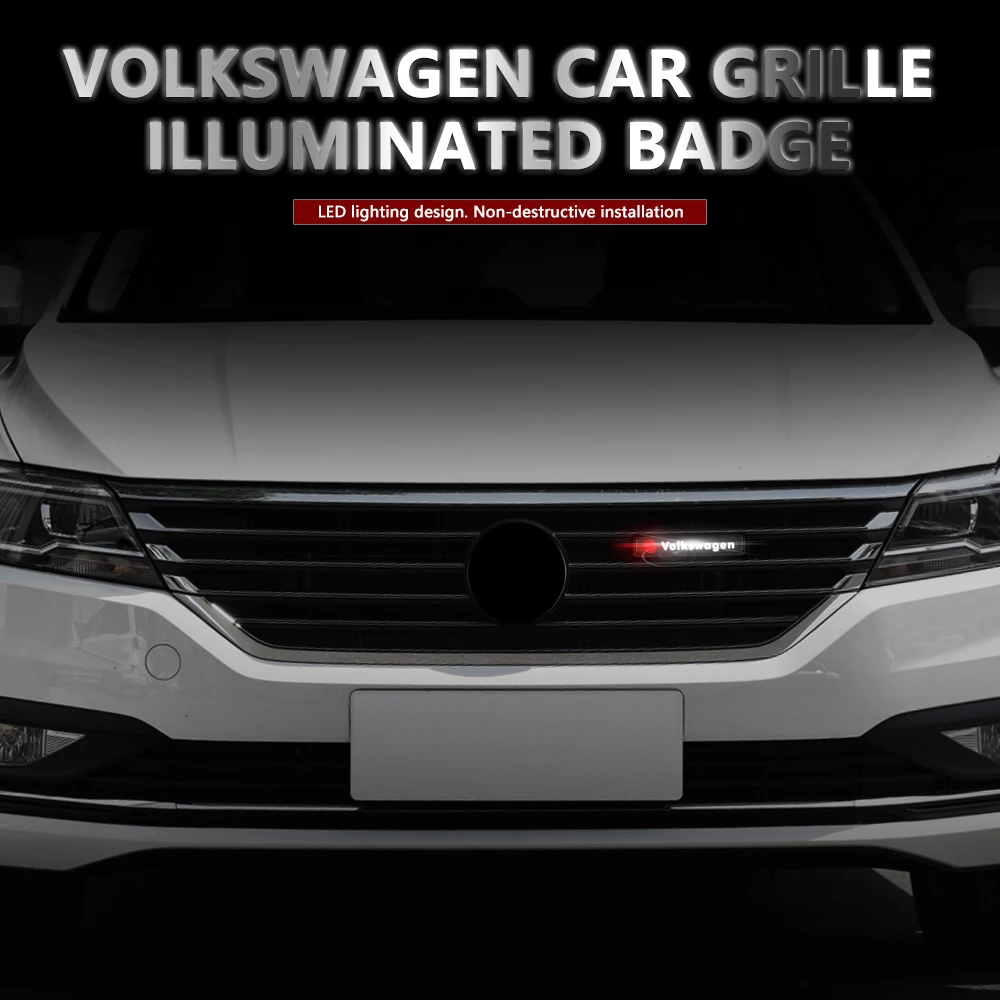 Auto-Dekorationslicht LED Frontgrill-Emblem Abzeichen Dekor für VW Polo Passat B5 B6 B7 T4 T5 Golf 4 5 6 Tiguan Jetta Gol – Detail 1