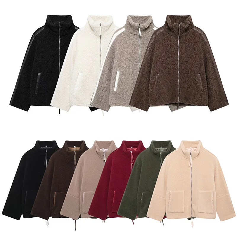 

Женская мода, трендовое бархатное пальто с воротником-стойкой, осень-зима, европейско-американский стиль, разноцветная хлопковая теплая молния