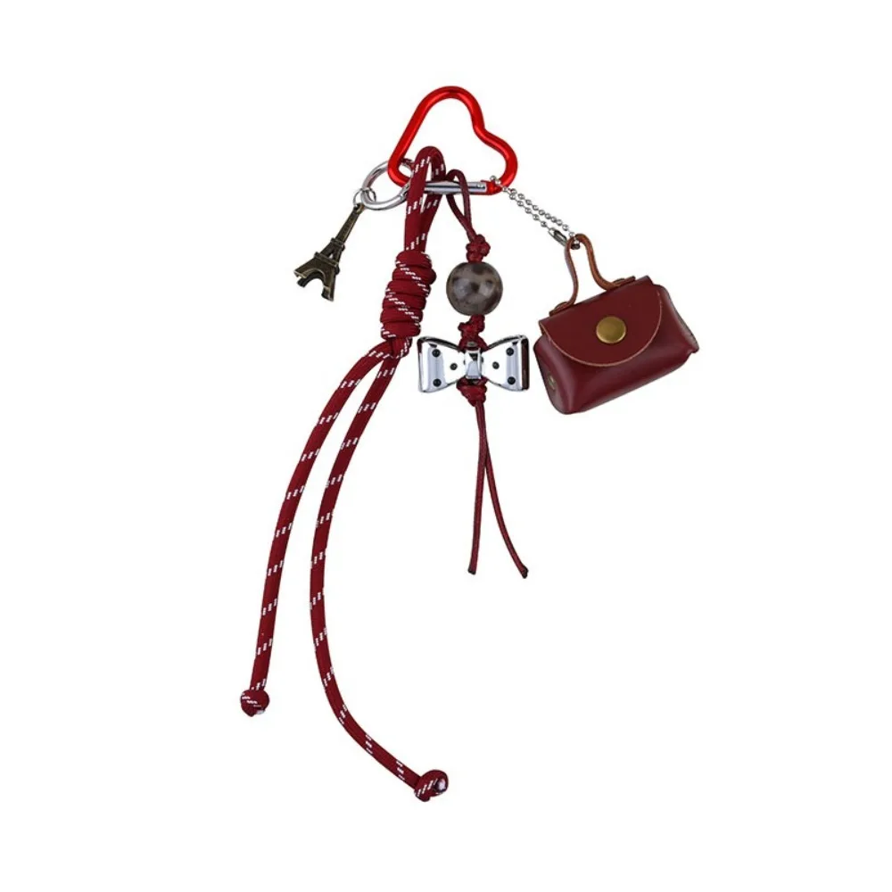 Personality Braid Rope Bag Pendant MIU Style Mobile Phone Decor Keychain Bag Charms Hanging Decoration With Mini Bag Bow Tower