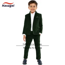 Green Velvet Men's Suit 2 Piece Set 2 Button Jacket Pants Formal Wedding Tuxedo Kids Party Customized Blazer