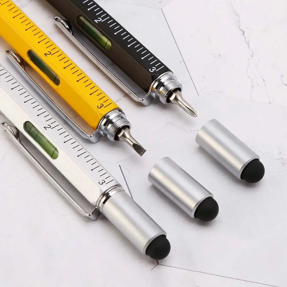 DIY 6 in 1 Pen Tool With Scale Level Meter Gadget Flat-blade Screwdriver Ballpoint Pen Cross Screwdriver Replacement refill