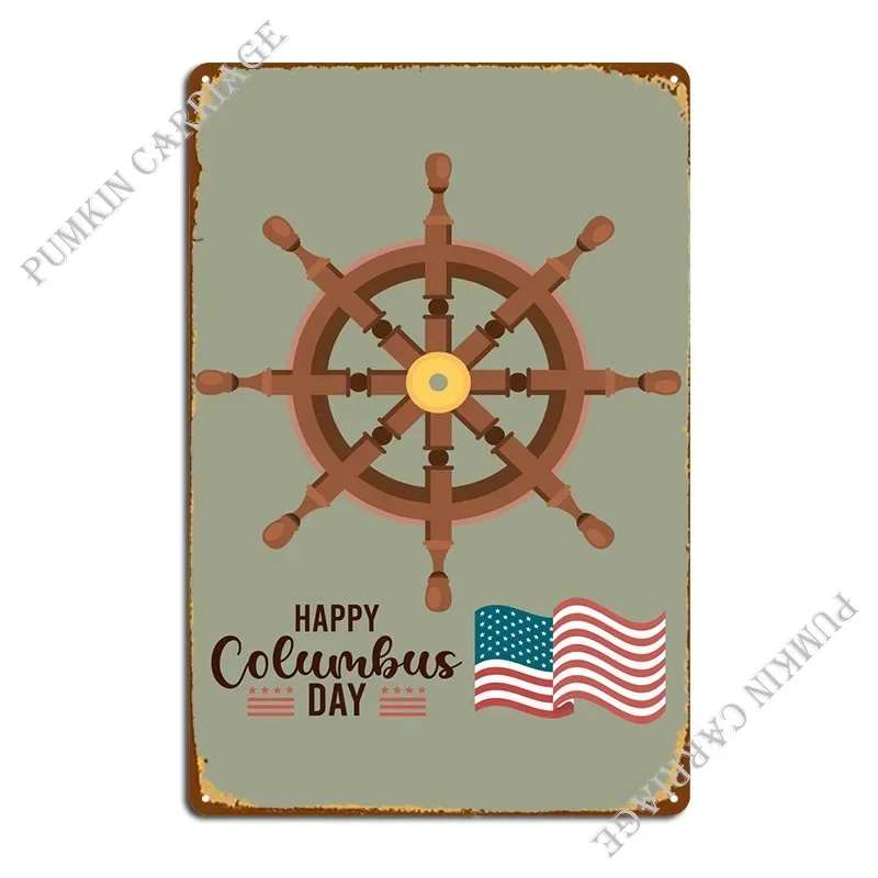 Happy Columbus Day Metal Sign Pub Decoration Plaques Bar Tin Sign Poster