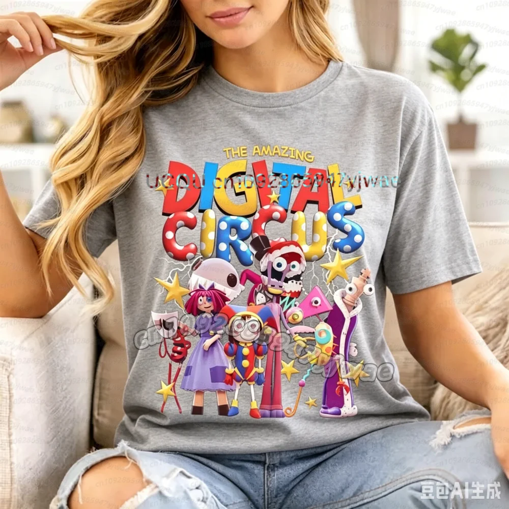 2026  women THE AMAZING DIGITAL CIRCUS Pomni Print Short Sleeve Cartoon Plus Size Cotton children Boy Girl Parent-child T-shirt