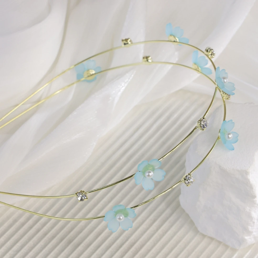 Flower Pearl Headband Floral Double Layer Hairband Shiny Hair Band Elegant Hair Hoop Accessories For Weddings Everyday Look