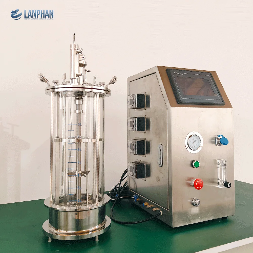 Benchtop Double Layer Glass Bioreactor Fermenter 5L-15L PLC Automatic Control Lab Reaction Kettle