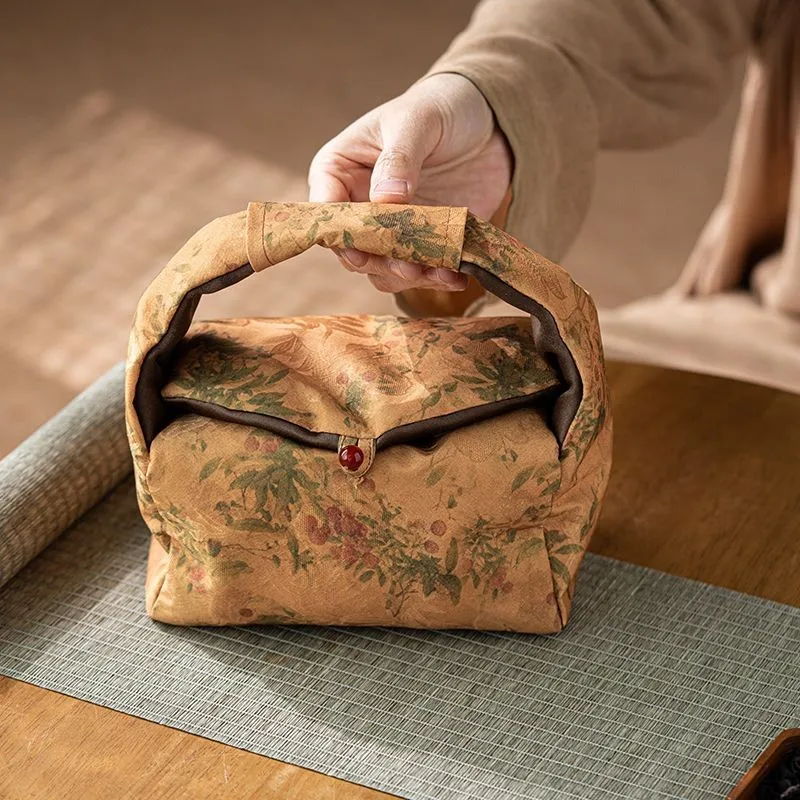 Tea Set Storage Bag For One Pot Two Cups Outdoor Portable Travel Tea Set Cloth Bag Chinese Handmade Thick Cloth Bag HandbagZJ359