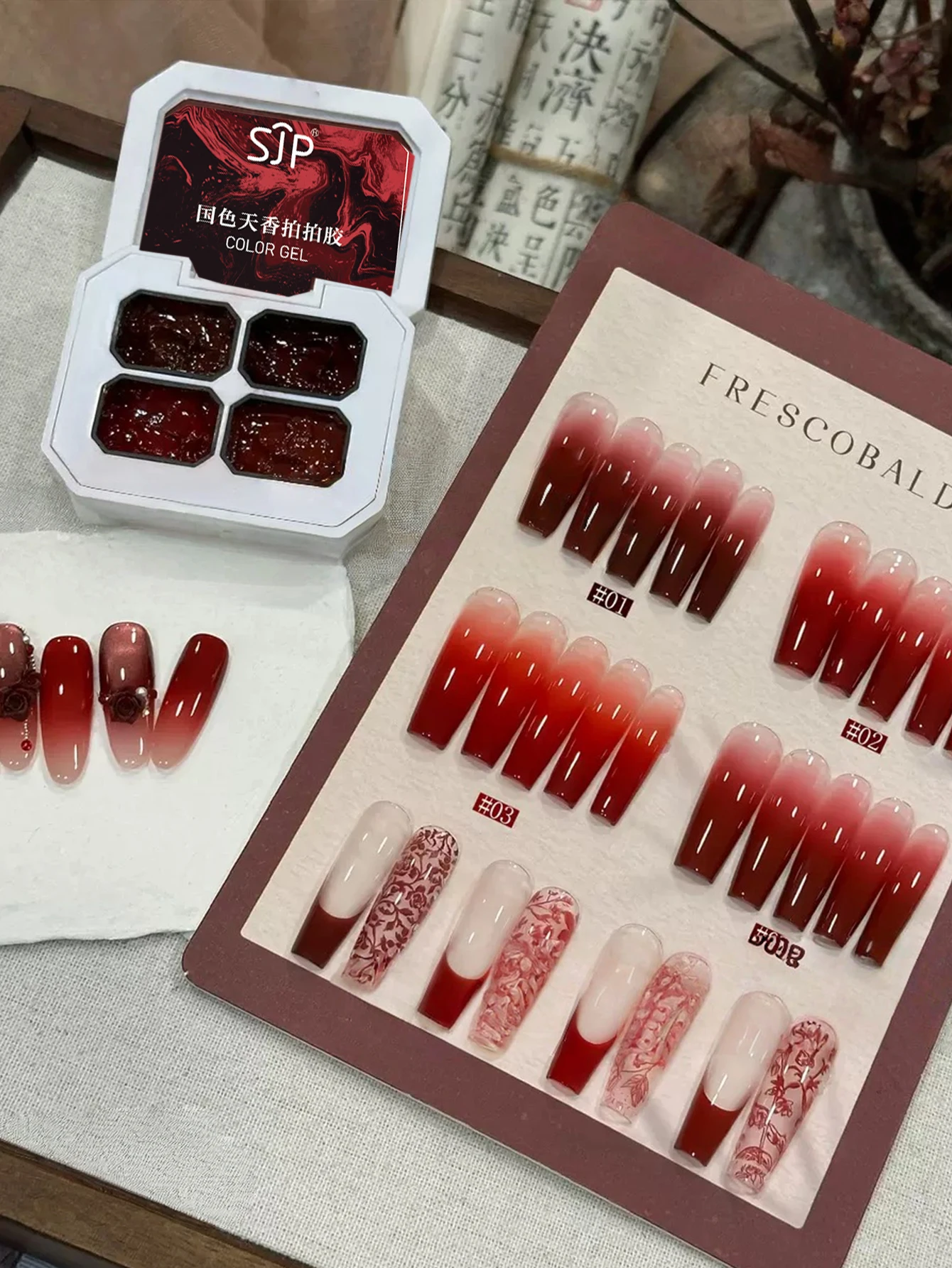 

4 цветаКрасный твердый гель-лак для ногтей - многоцелевой, градиент, высокая насыщенность, блестящий эффект, светодиодный дизайн ногтей, женский гель «сделай сам»