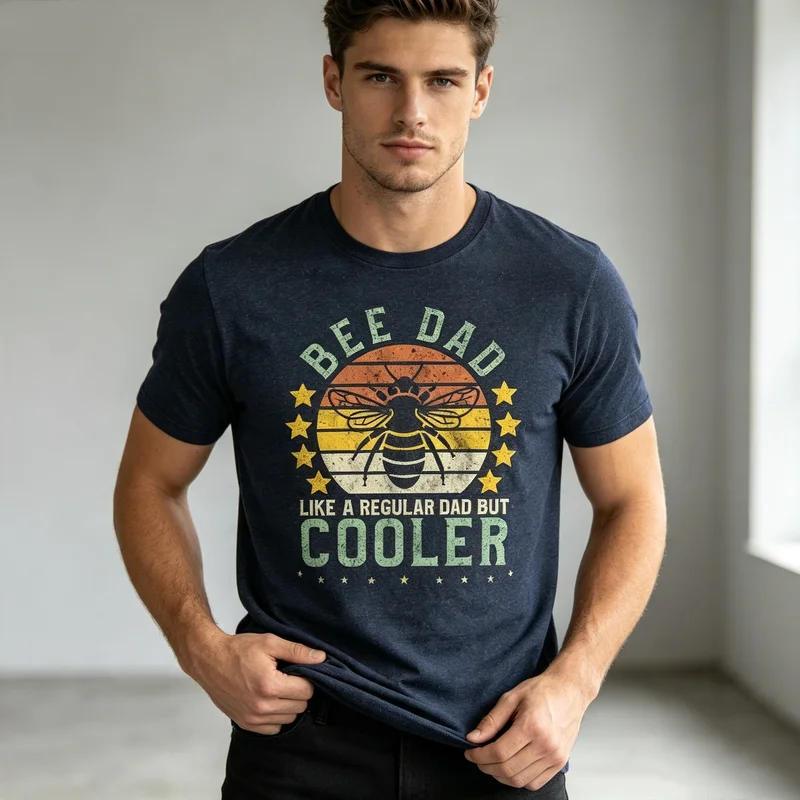 Vintage Bee Dad Graphic T Shirt Retro Bee Print Pure Cotton Short Sleeve Unisex Casual Street Tee for Father and Bee Lovers Top