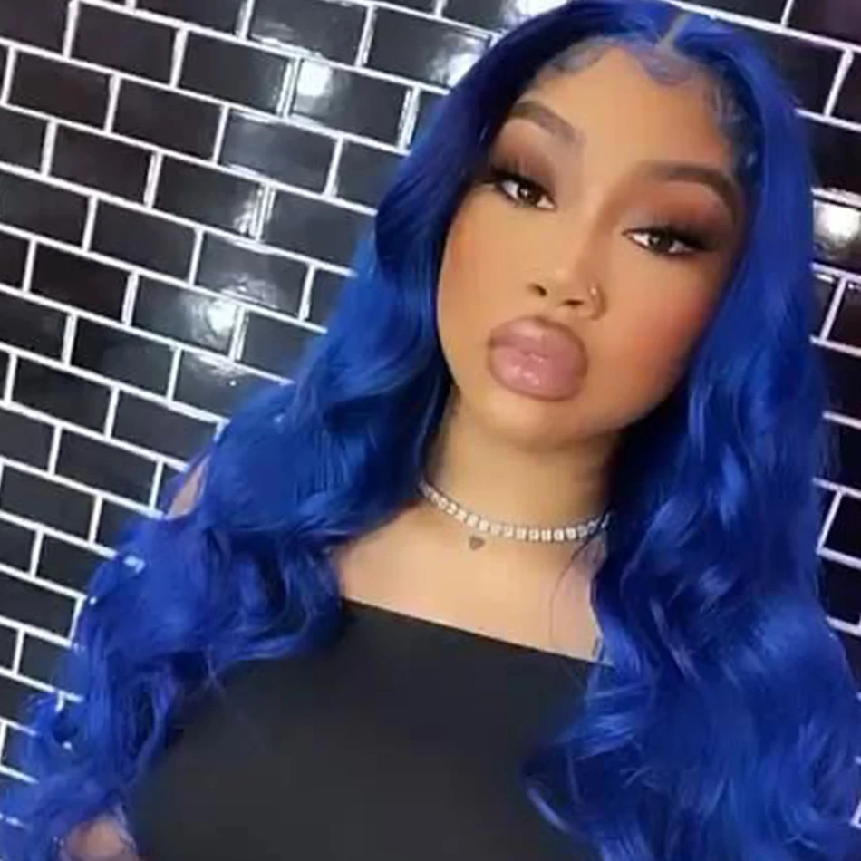 Sapphire Blue 13x4 Body Wave Lace Front Human Hair Wigs For Women Dark Blue Colored Transparent Lace Frontal Wig Pre Plucked