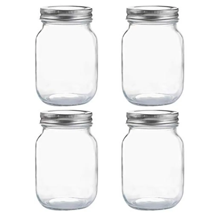 

Glass Regular Mouth Mason Jars 16 oz Clear Glass Jars with Silver Metal Lids for Sealing Canning Jars for Food Storage Overnigh