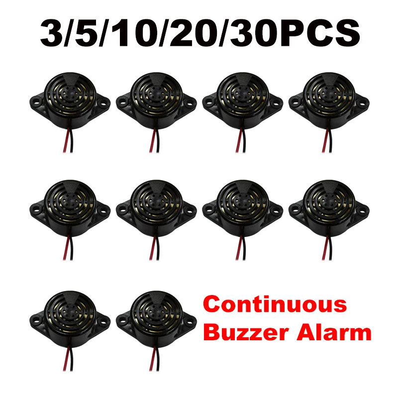 3/5/10/20/30Pcs Black 95DB Alarm High-decibel 3-24V 12V Electronic Buzzer Beep Alarm Continuous Beep for Arduino Car Van SFM27-I