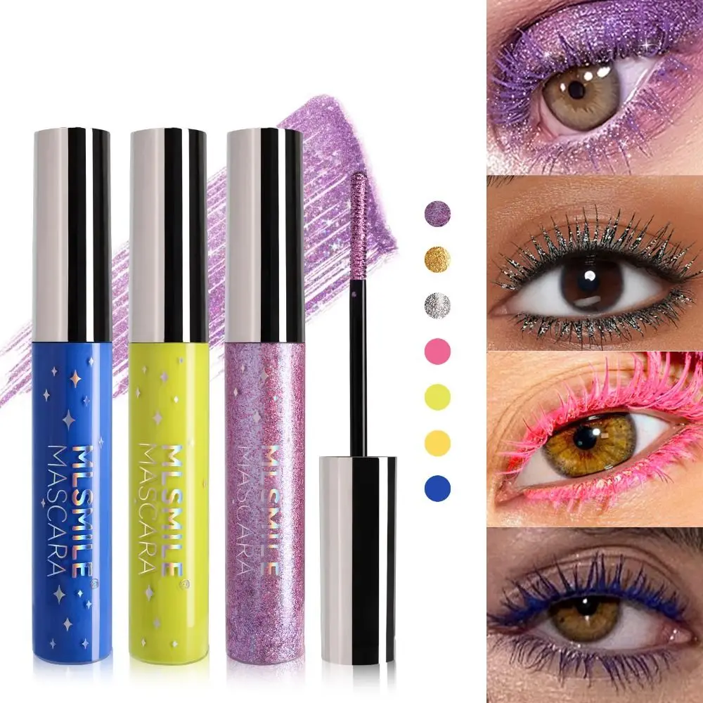 Mascara imperméable coloré à paillettes pour femmes noires, tube d'extension de cils, scintillant, petite brosse, tête, yeux, crème, nouveau