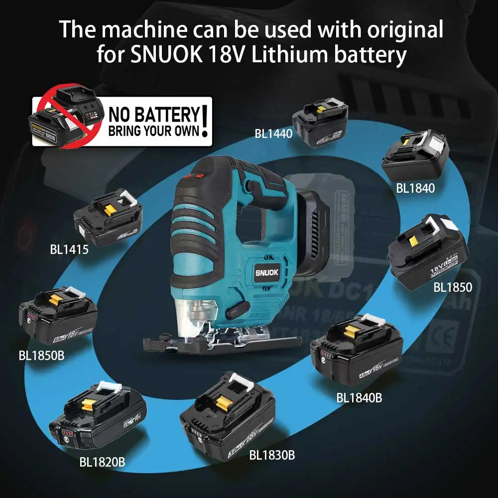 SNUOK-máquina desnuda, sierra curva sin escobillas, herramienta eléctrica, abrazadera inalámbrica de mano, mango de barril, rompecabezas para batería de litio Makita de 18V