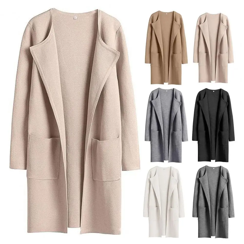 1Pc Long Sleeve Women Coat Loose Fit Warm Women Mid-length Coat Elegant Lapel Collar Women's Mid-length Coat for Autumn/winter