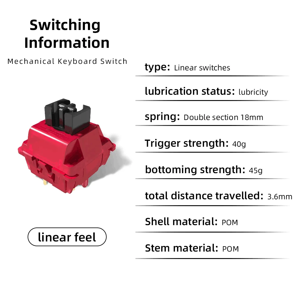 Imagem -05 - Emogogo-x Switch Linear Switches Pinos Rgb Smd 45g mx Teclado Mecânico Pom Completo Lubrificação de Fábrica Dois Estágios Mola Longa