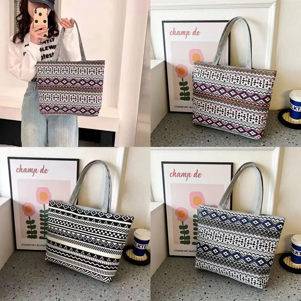 Storage Canvas Handbag Casual Large Size National Style Tote Bag Vintage Shopping Storage Bag Student