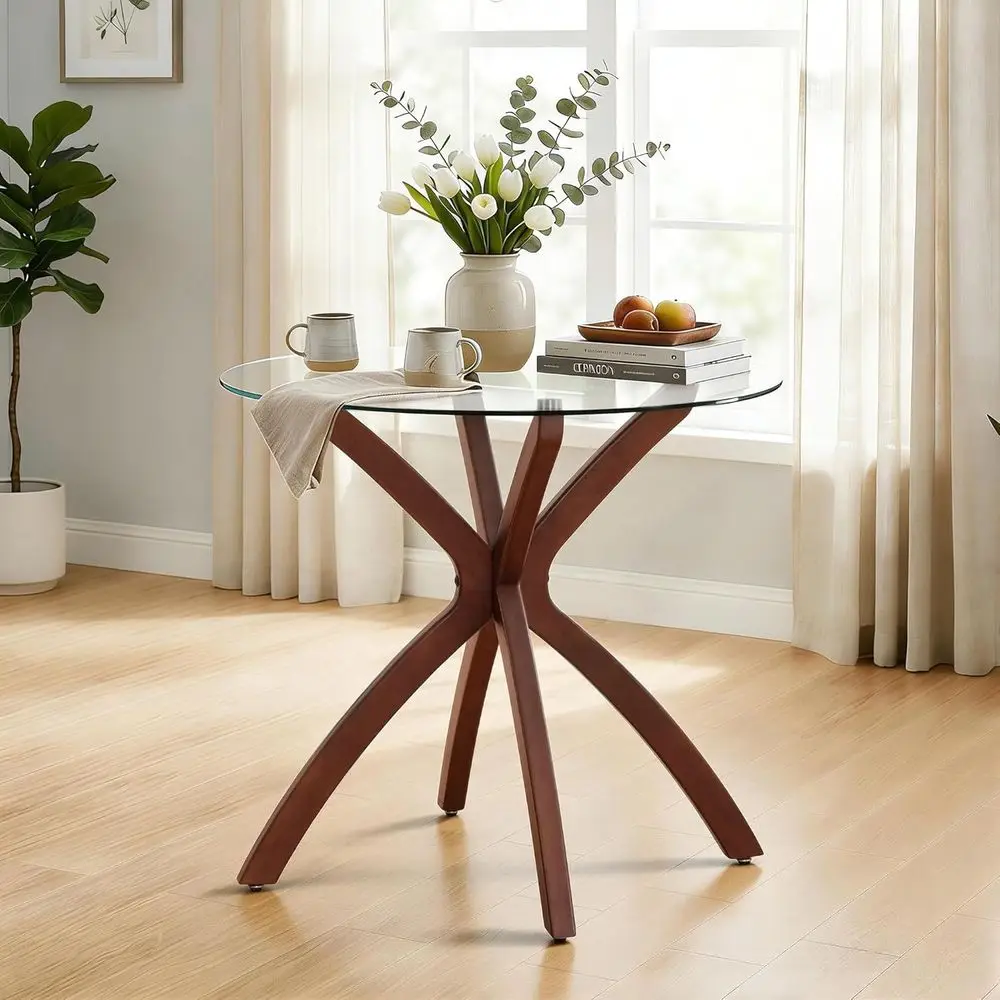 

Rustic Brown 31.5 Round Dining Table for 2-4, Solid Wood Legs, Suitable for Modern Kitchen or Dining Area