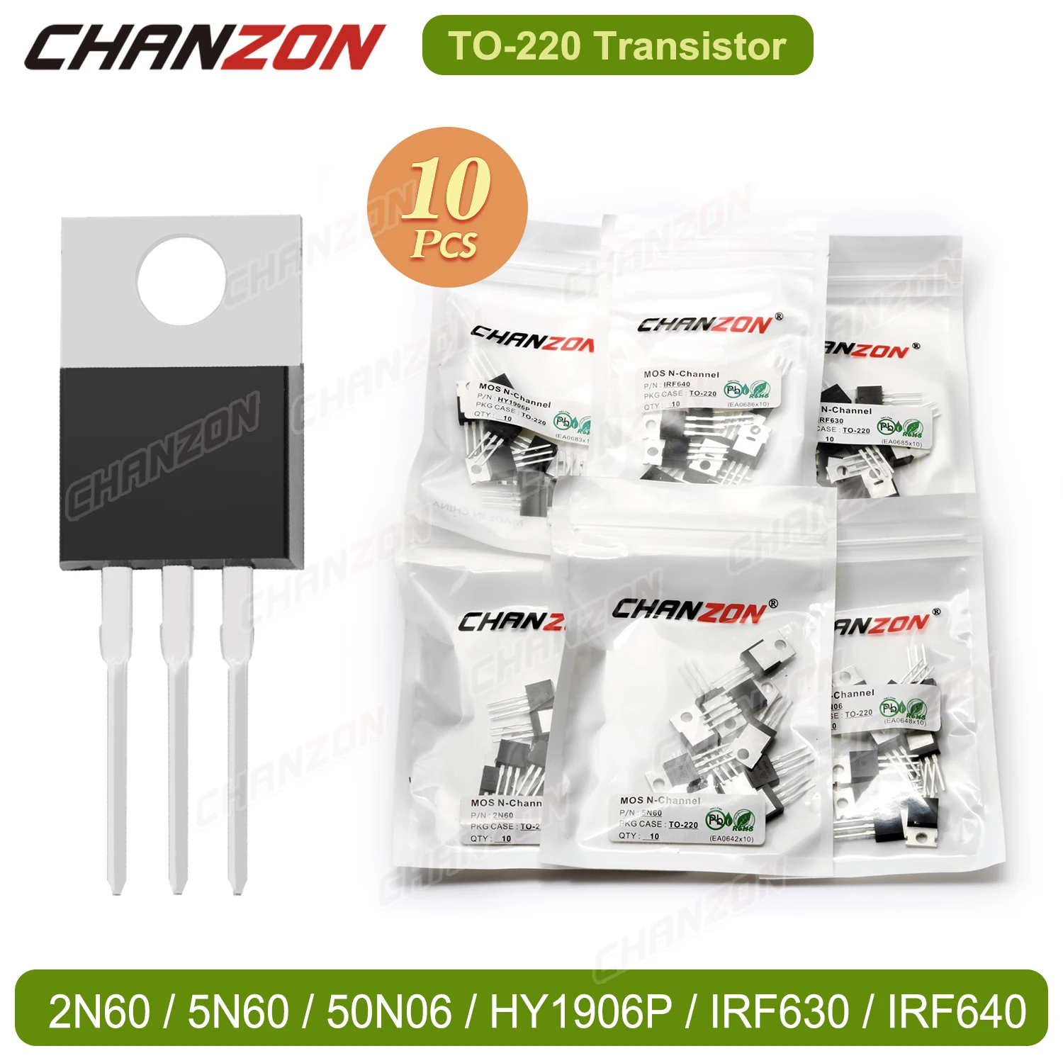 10Pcs Original TO220 2N60 5N60 50N06 Hy1906P Irf630 Irf640 N-Channel Mosfet Transistor Assorted Triode Tube Integrated Circuit