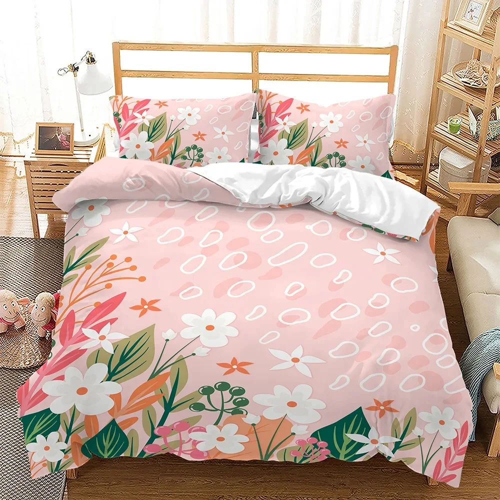 Pink Floral Duvet Cover Japanese Cherry Blossoms Theme Bedding Set Spring Romantic Quilt Cover for Girl Microfiber Bedspread