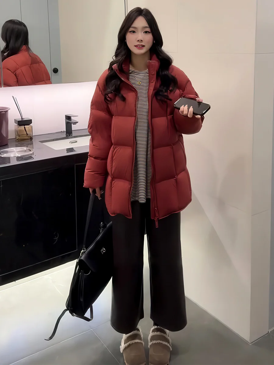 

Korean Sle Stand Collar Bread Coat down Jaet Women's Winter New National Stand 90 White Du down Loose Versatile Thic...