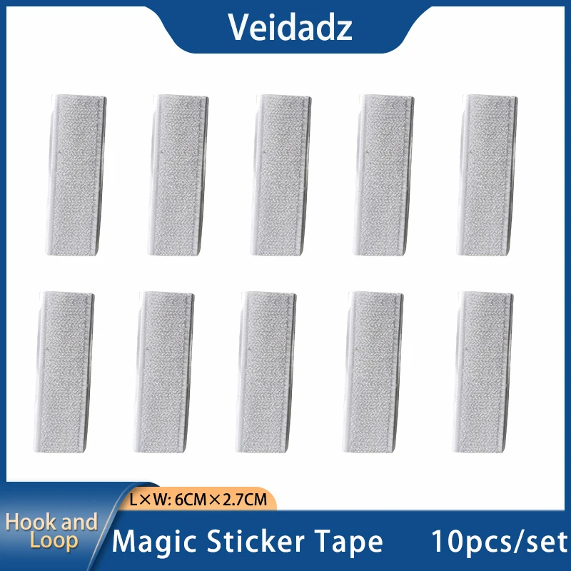 VEIDADZ Magic Sticker Tape 10pcs 6*2.7cm Self Adhesive Double Sided  Adhesive With Sticker Pad Hook and Loop Fastener White