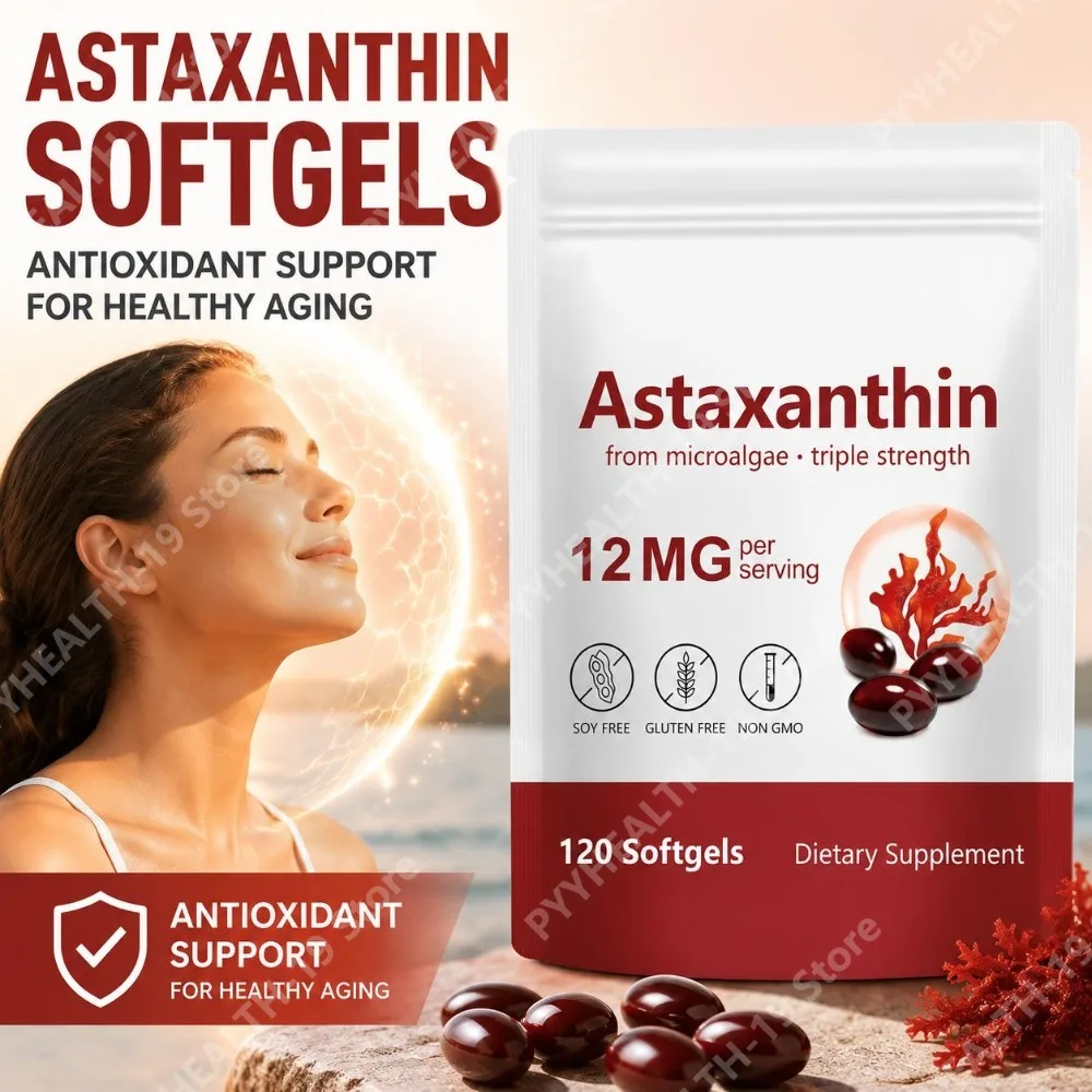 Astaxanthin Softgels with 12mg Triple Strength Microalgae Extract for Antioxidant & Healthy Aging Support, Adults, 120 Softgels