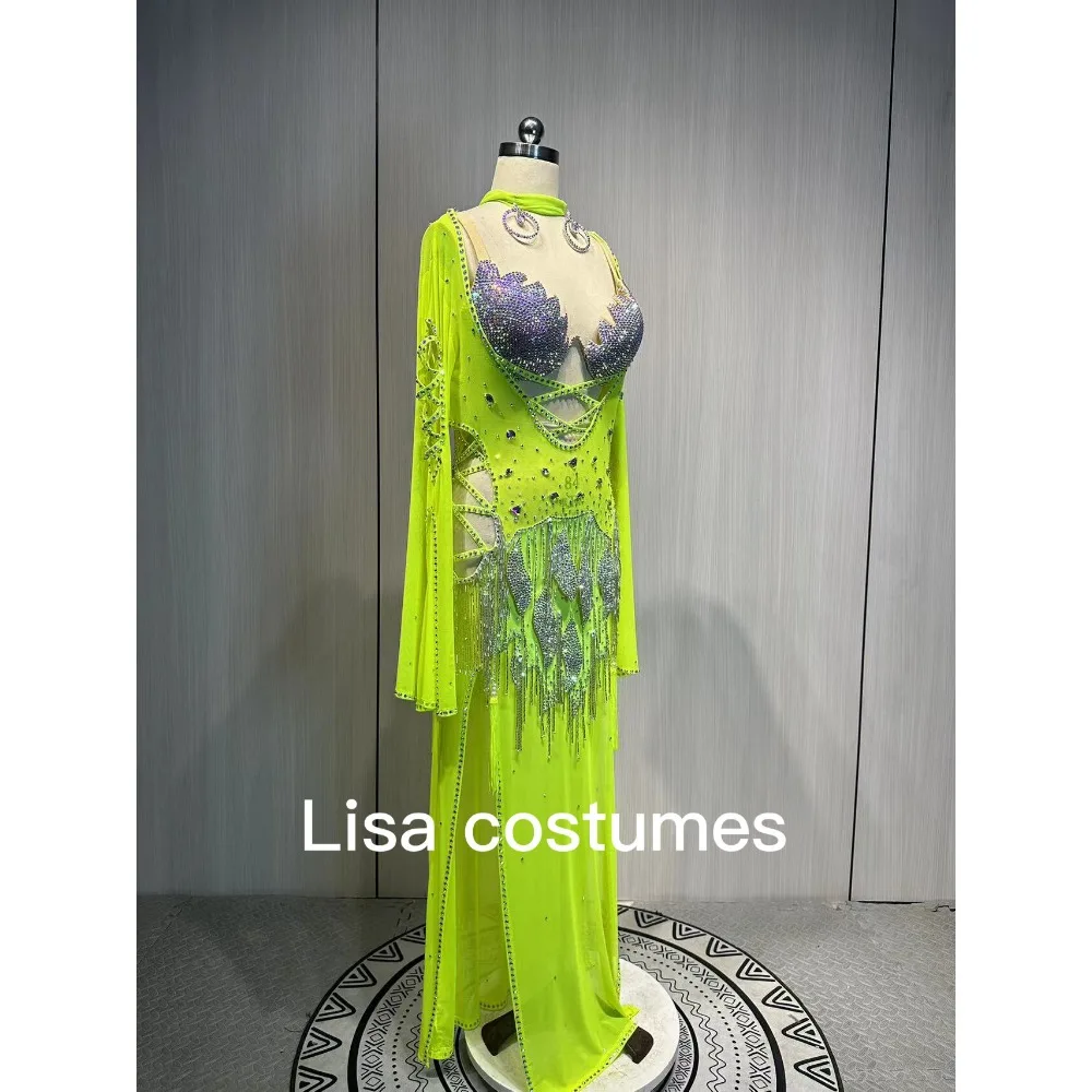 Customized Women Belly Dancewear Diamond Saidi Baladi Shabbi Folk Robe Bra Oriental Dance Group Competition Performance Dresses