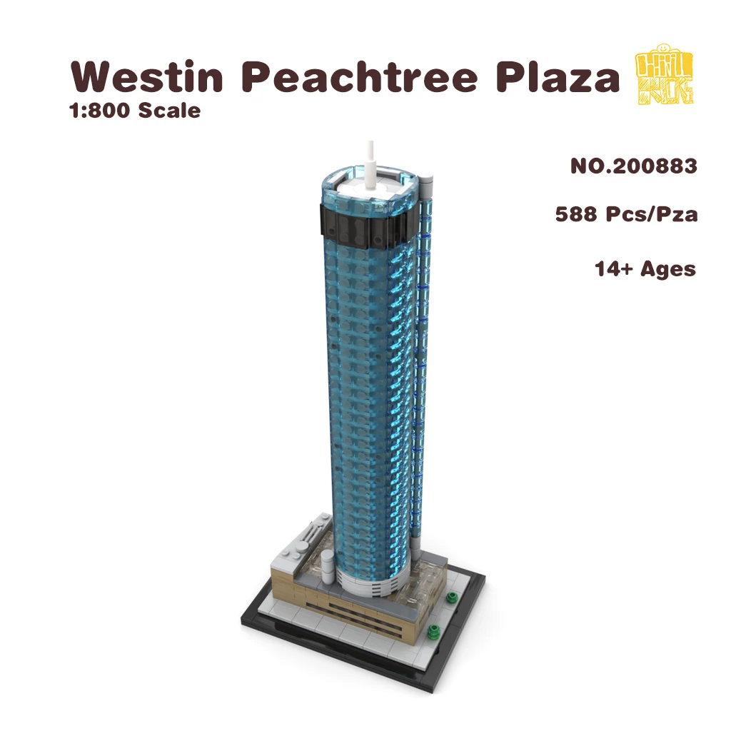 MOC-200883 Westin Peachtree Plaza 1:800 Scale Model With PDF Drawings Building Blocks Bricks Toys Birthday Christmas Gifts