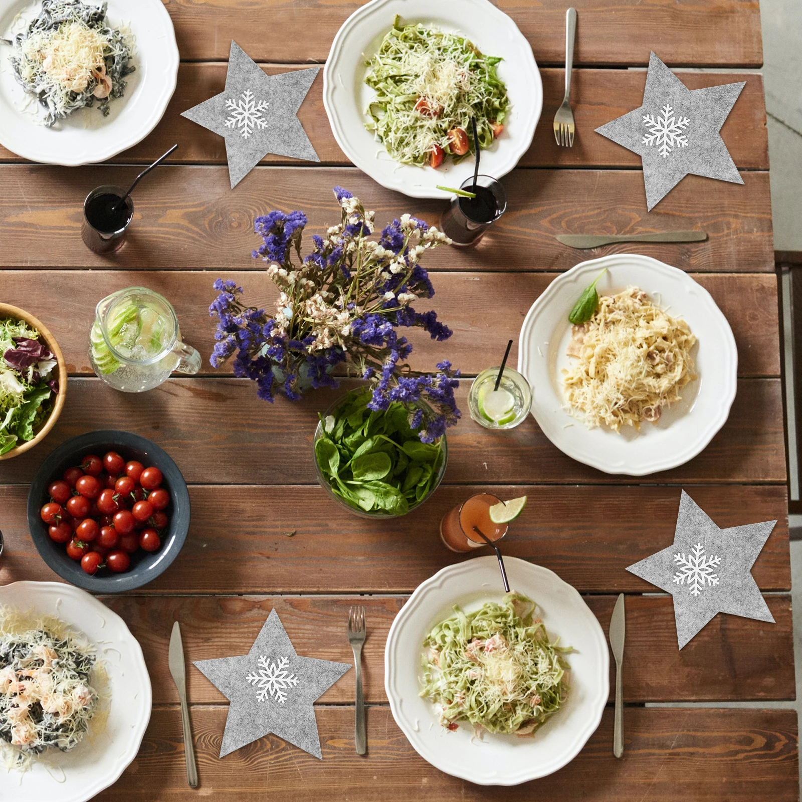 

8pcs Five-Pointed Star Cutlery Cover Small Size Portable Christmas Tableware Bag For Dinner Party Tableware Pouch Xmas Party