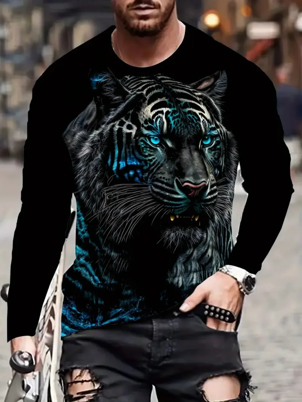 

T-Shirt for Men Lion Wolf Graphic 3D Print Fashion Men's Long Sleeve T-Shirt Spring Autumn Men's Casual T-Shirts Streetwear Tops