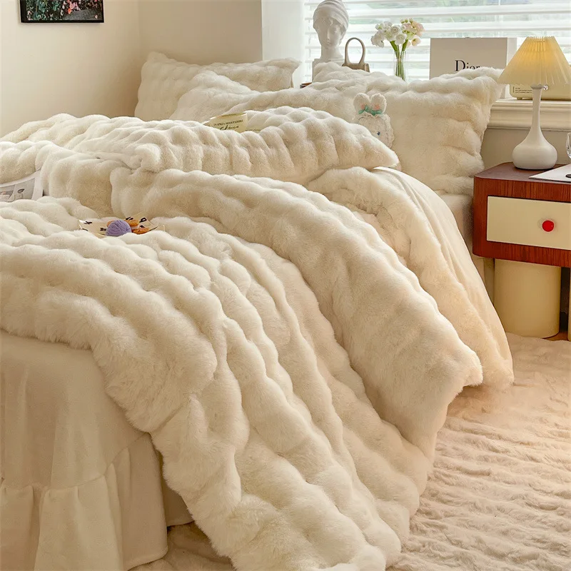 

Customizable autumn and winter explosion Class A 580g fur imitation fur cut rabbit velvet four-piece set