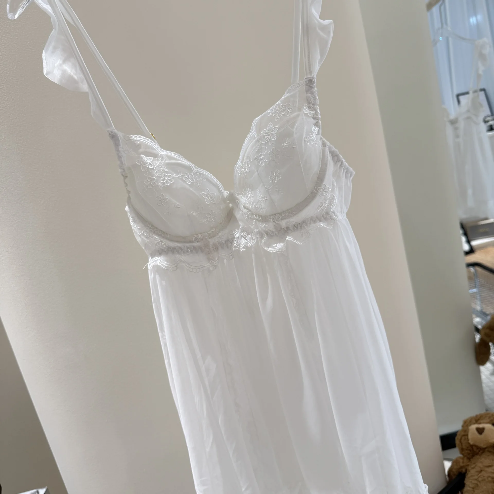 Elegante abito da notte femminile Set Accappatoio in rete Camicia da notte Camicia da notte sexy in pizzo Indumenti da notte Abbigliamento estivo per la casa