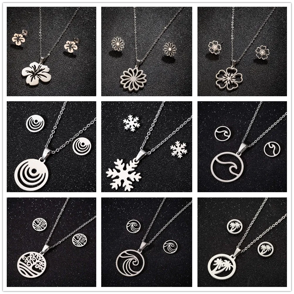 Hochzeit DIY Schmuckset Brautschmuck Vintage Blume Pflanze Ohrringe Halskette Anhänger Edelstahl Schmuck Dekoration