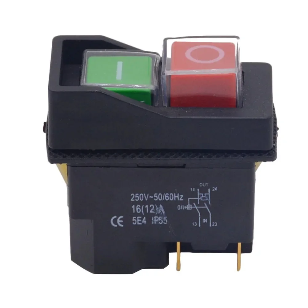 1pc Waterproof Push Button Electromagnetic Switch 4 Pin AC250V 16A Starter For Garden Machinery Power Tools Accessories