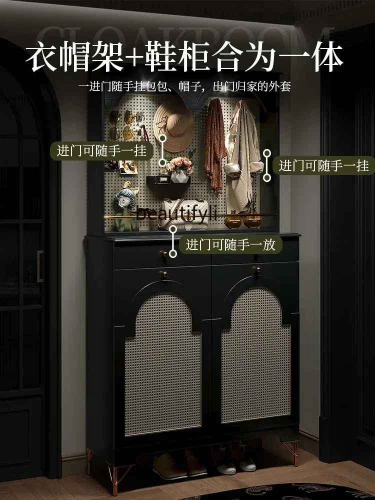 French Retro Shoe Cabinet Clothes Rack Integrated Doorway Shoe Cabinet Large Capacity Multi-Layer Oversized