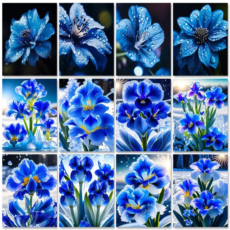 

GATYZTORY Diy Painting By Numbers With Frame Blue Flowers Kits Picture With Numbers For Home Decors Handpainted Diy Gift 60x75cm