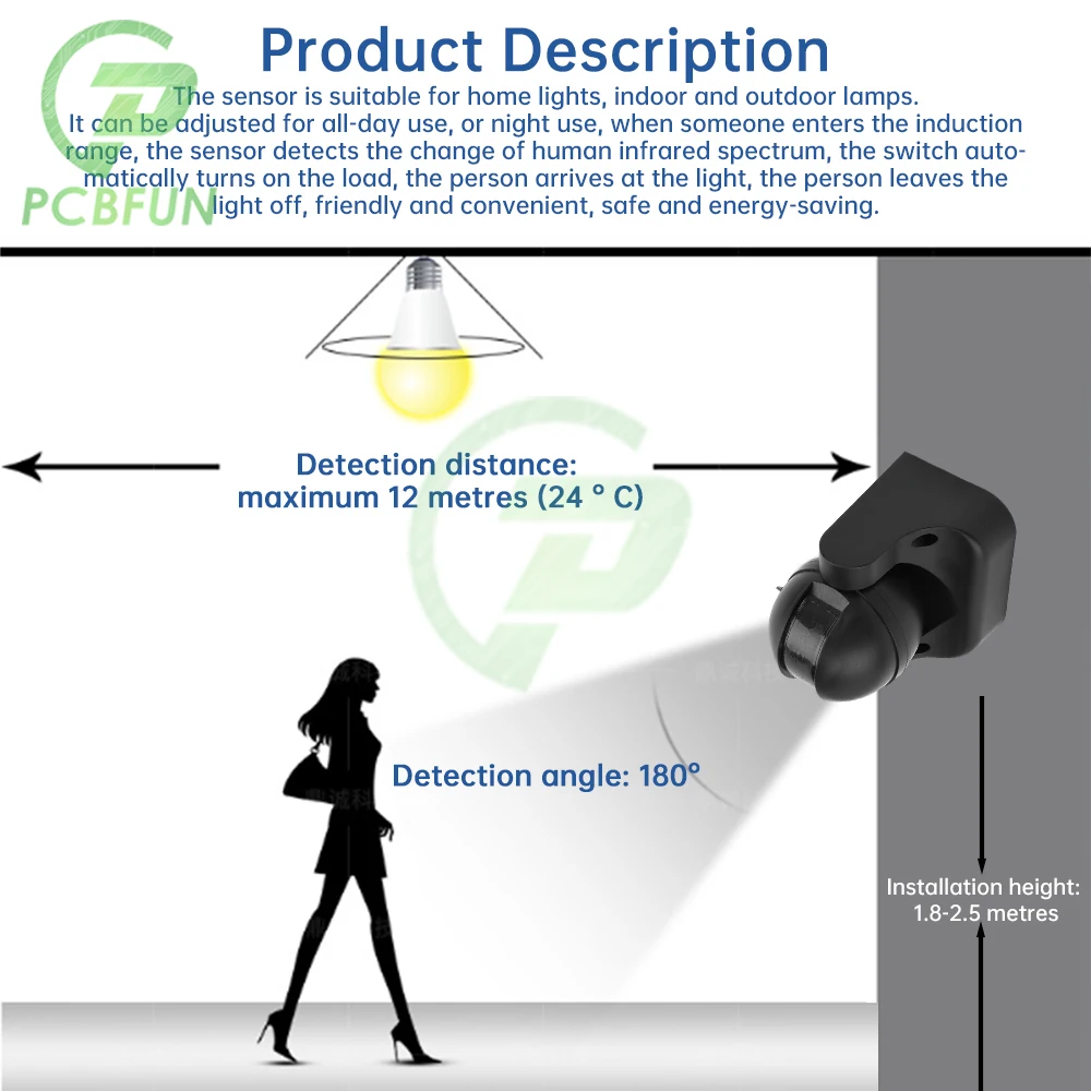 AC 220 V-240 V 180 Graden Outdoor IP44 Beveiliging PIR Infrarood Bewegingssensor Detector Bewegingsschakelaar Max 12 m 50Hz 3-2000LUX