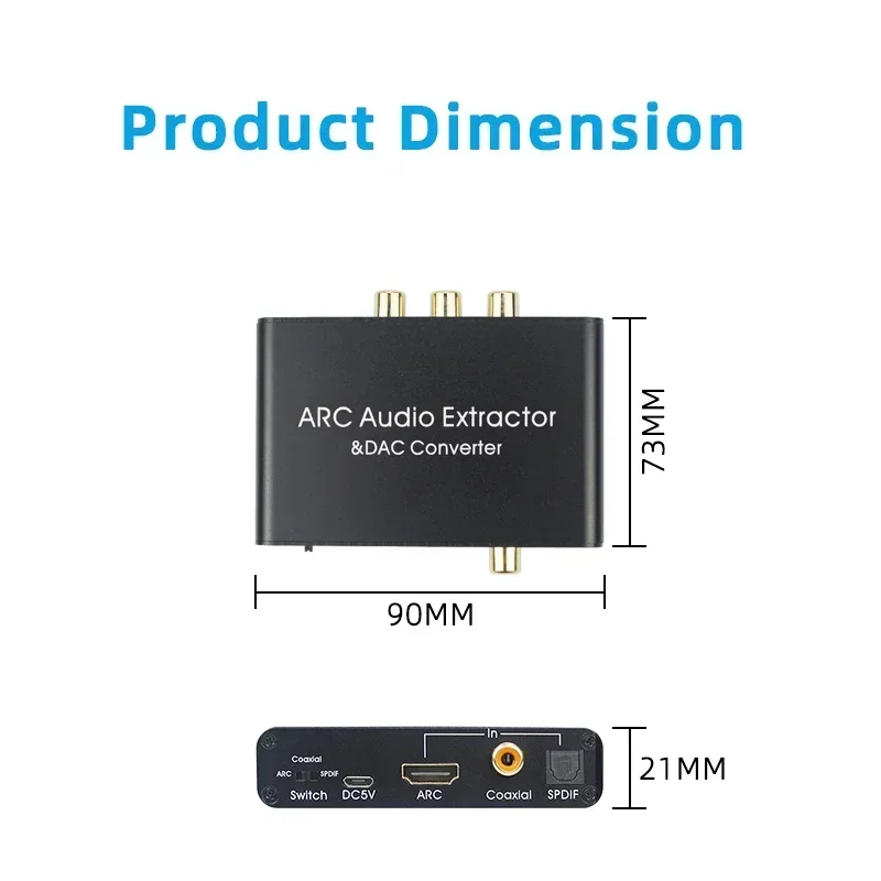 ARC Audio Adapter HDMI-compatible Audio Extractor Digital to Analog Converter DAC SPDIF Coaxial RCA 3.5mm Jack Output