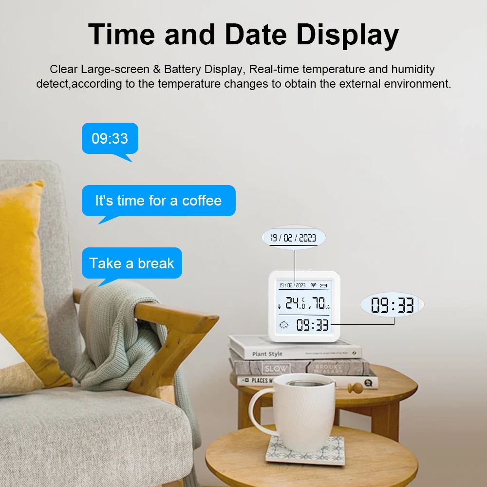 Sensor inteligente de temperatura y humedad con WiFi, Monitor remoto con retroiluminación, pantalla LCD, compatible con asistente de Google y Alexa, Tuya