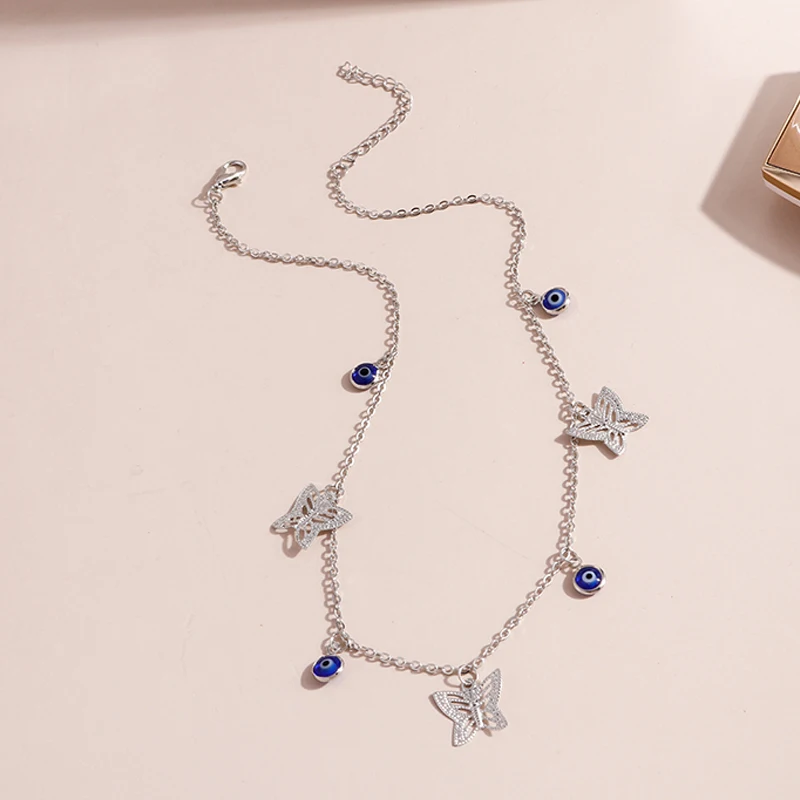 Aihua Niedliche kleine türkische Glücksauge-Schmetterlings-Halskette für Frauen, Statement-Halskette, Halsketten, Chocker, Damenschmuck – Detail 6