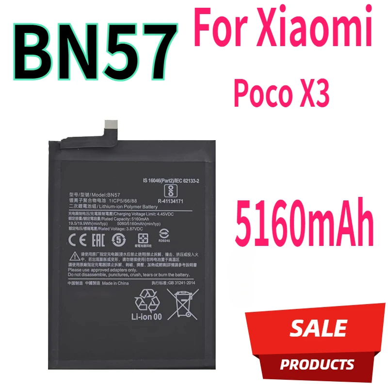 New Phone BN57 Battery For Xiaomi Poco X3  Replacement Bateria 5160mAh