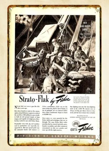 interiors by design 1944 Strato-Flak Gun Fisher ww2 metal tin sign