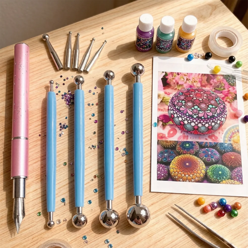 Dotting Tools Set, Ball Stylus Pens 1mm-18mm for Mandala Rock Painting, Double Ended Clay Modeling Embossing Tool for Pottery