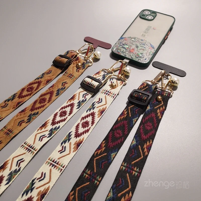 Long Crossbody Can Shoulder Pendant Retro Totem Pattern Pendant Pearl Pendant  Mobile Phone Shell Universal Rope Keychain Strap